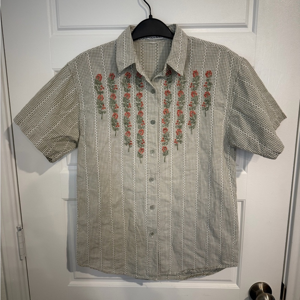 Women's Button Down Shirt with Floral Embroidery
